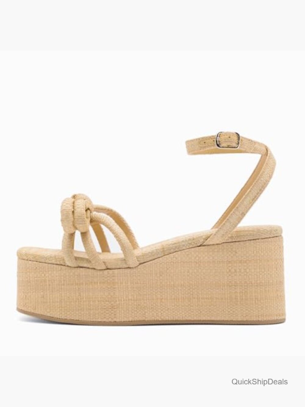 Raffia Platform Sandals Bow Ankle Strappy Espadrille Wedges Comfortable Square - Picture 4 of 7
